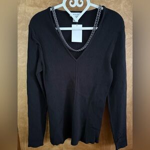 H&M Black Ribbed V-Neck Long Sleeve Top
